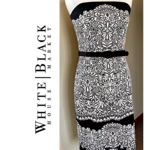 WHBM Strapless Cocktail Dress Floral Satin Small 4 White House Black Market NWOT